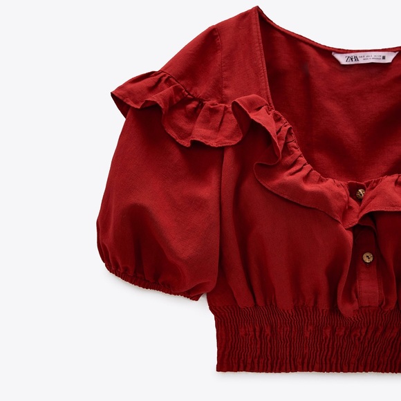 NWOT Zara daisy red crop top with puffed sleeves - Picture 4 of 10